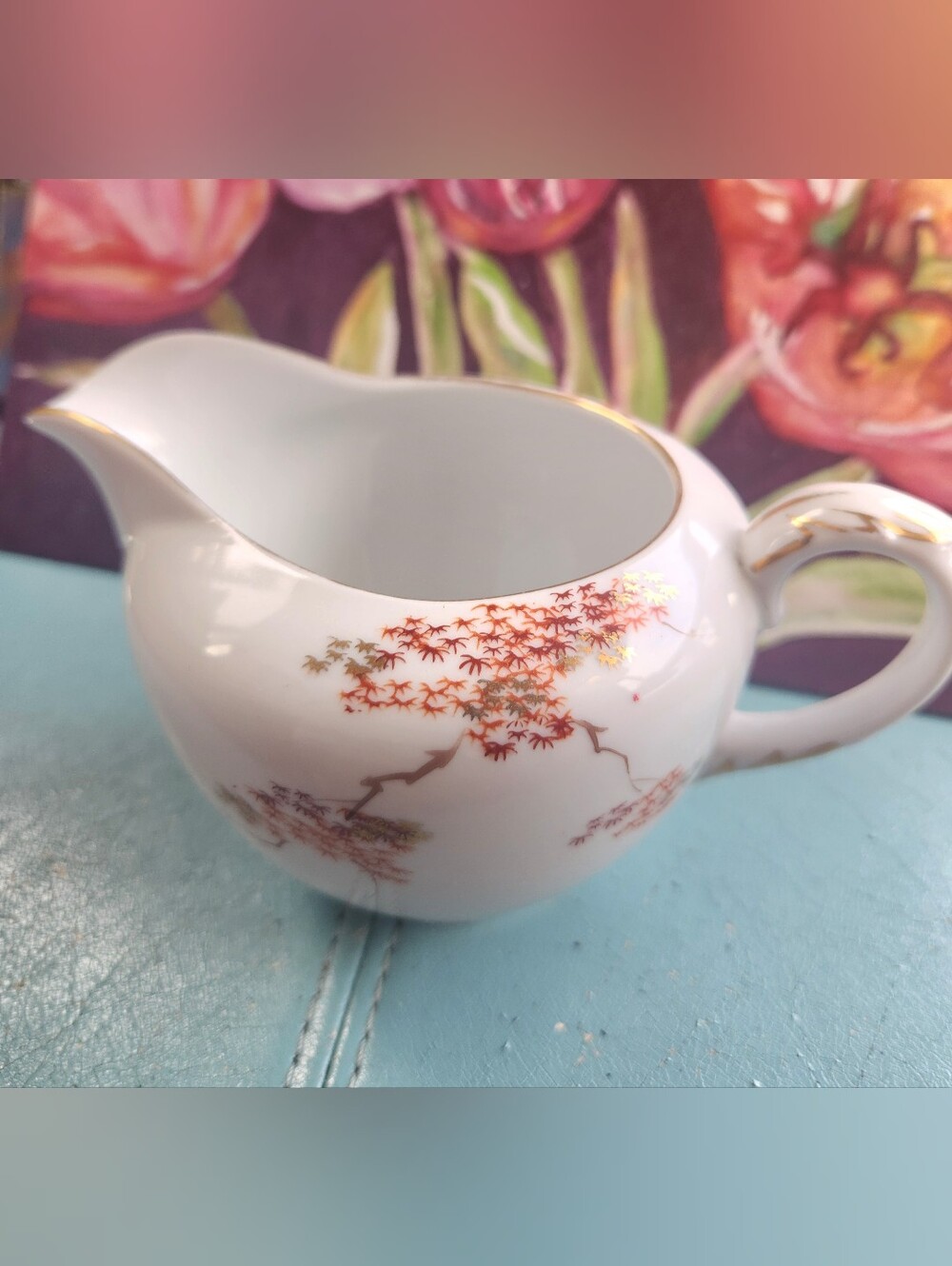 60's FUKAGAWA Gold MAPLE LEAF Creamer ARITA 905 Ceramic GOLD Trim JAPAN